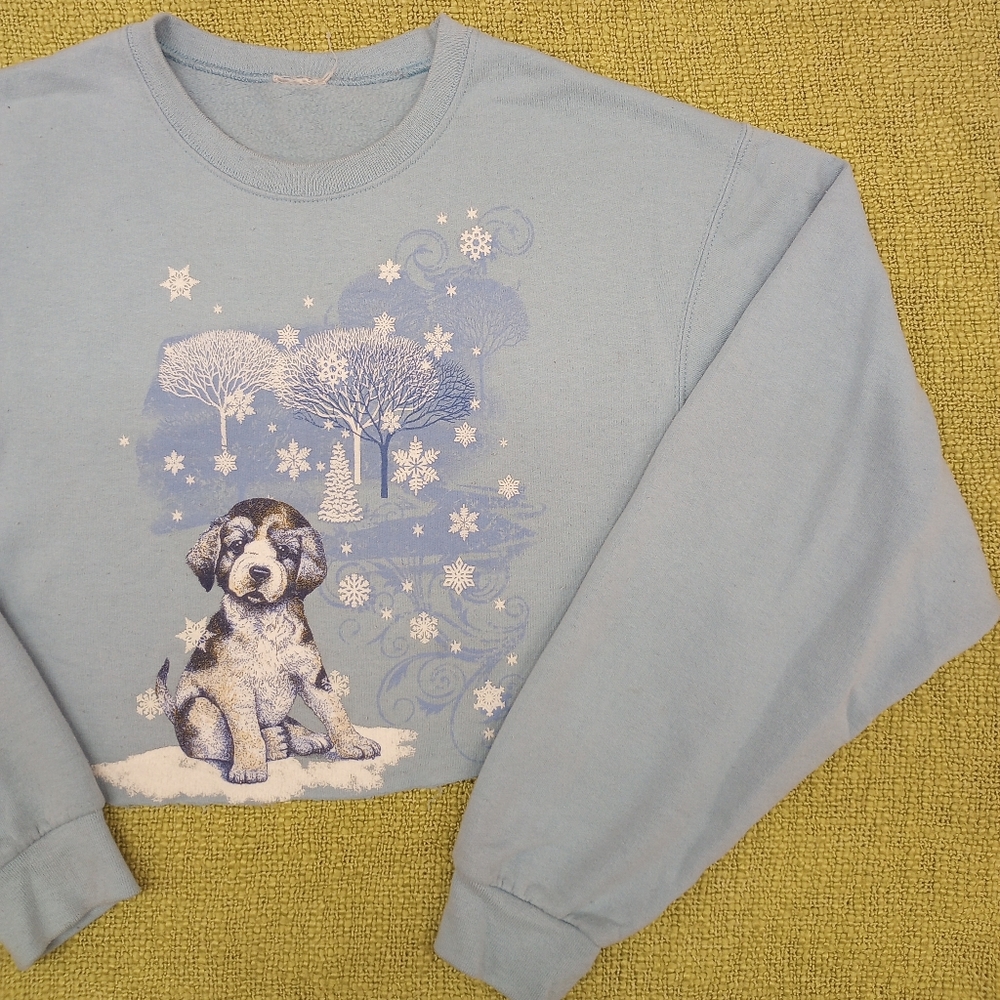 Vintage 90s y2k puppy dog snow winter cropped sweatshirt